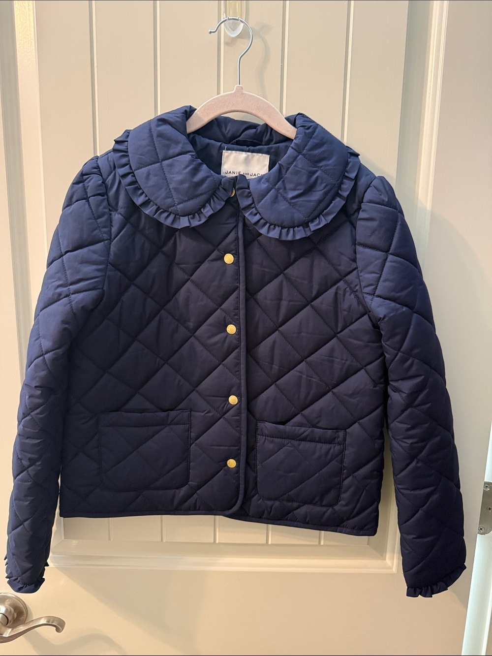 Janie and Jack Navy Quilted Puffer with Ruffle Collar
